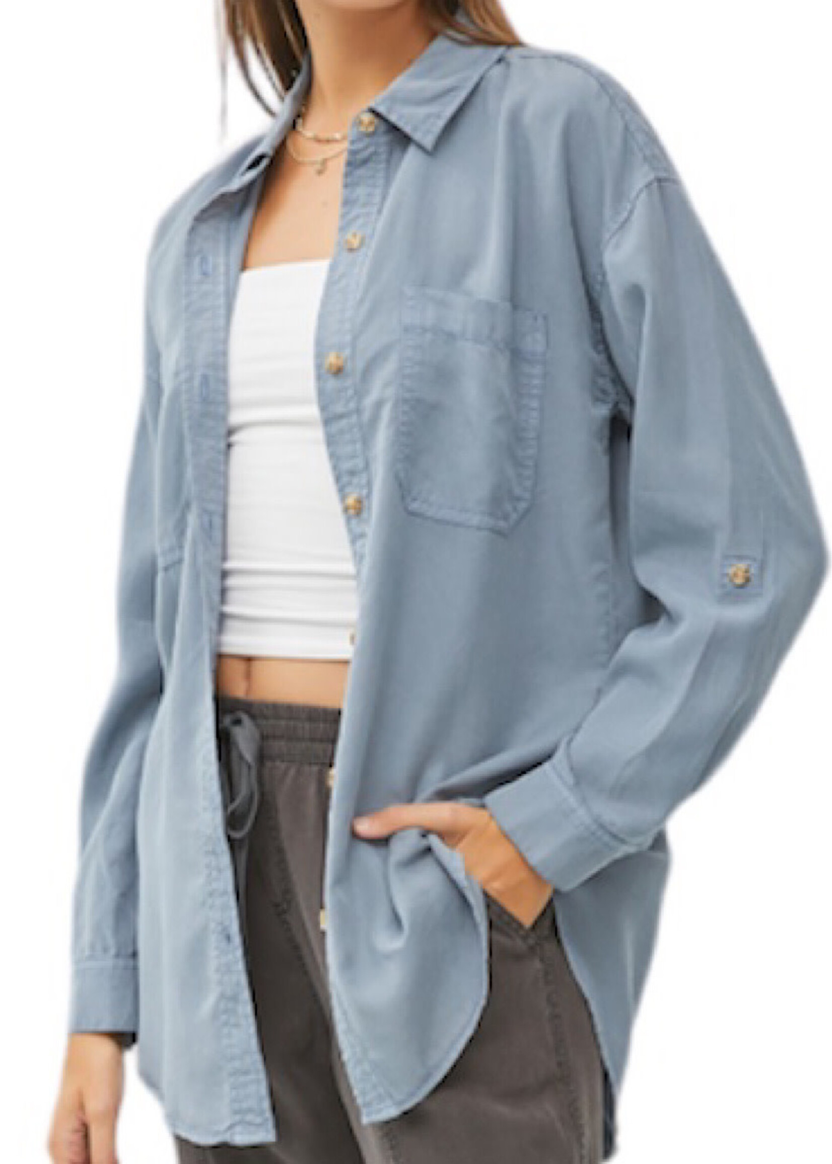 Slate Blue Tencel Button Down Oversized Shirt