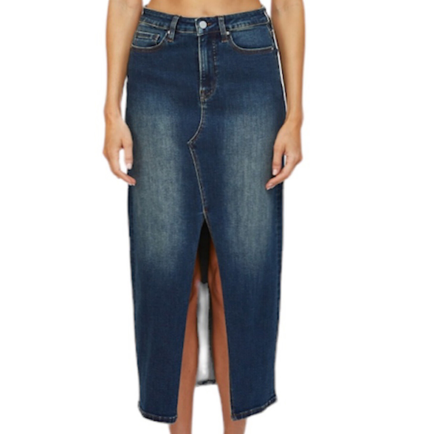 Mica Denim MICA MDP-K3003 Rafferty Midi with Front Slit Skirt