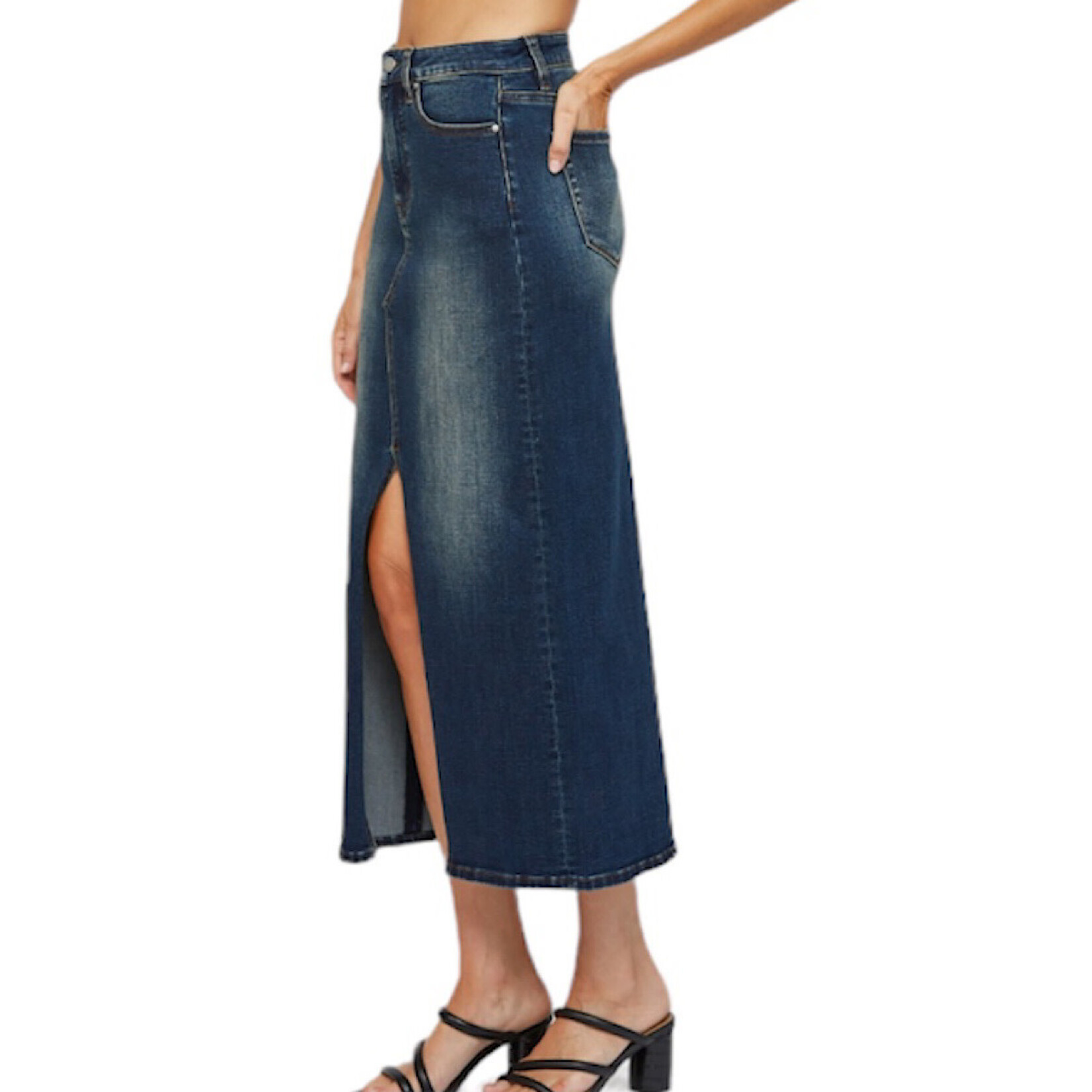 Mica Denim MICA MDP-K3003 Rafferty Midi with Front Slit Skirt