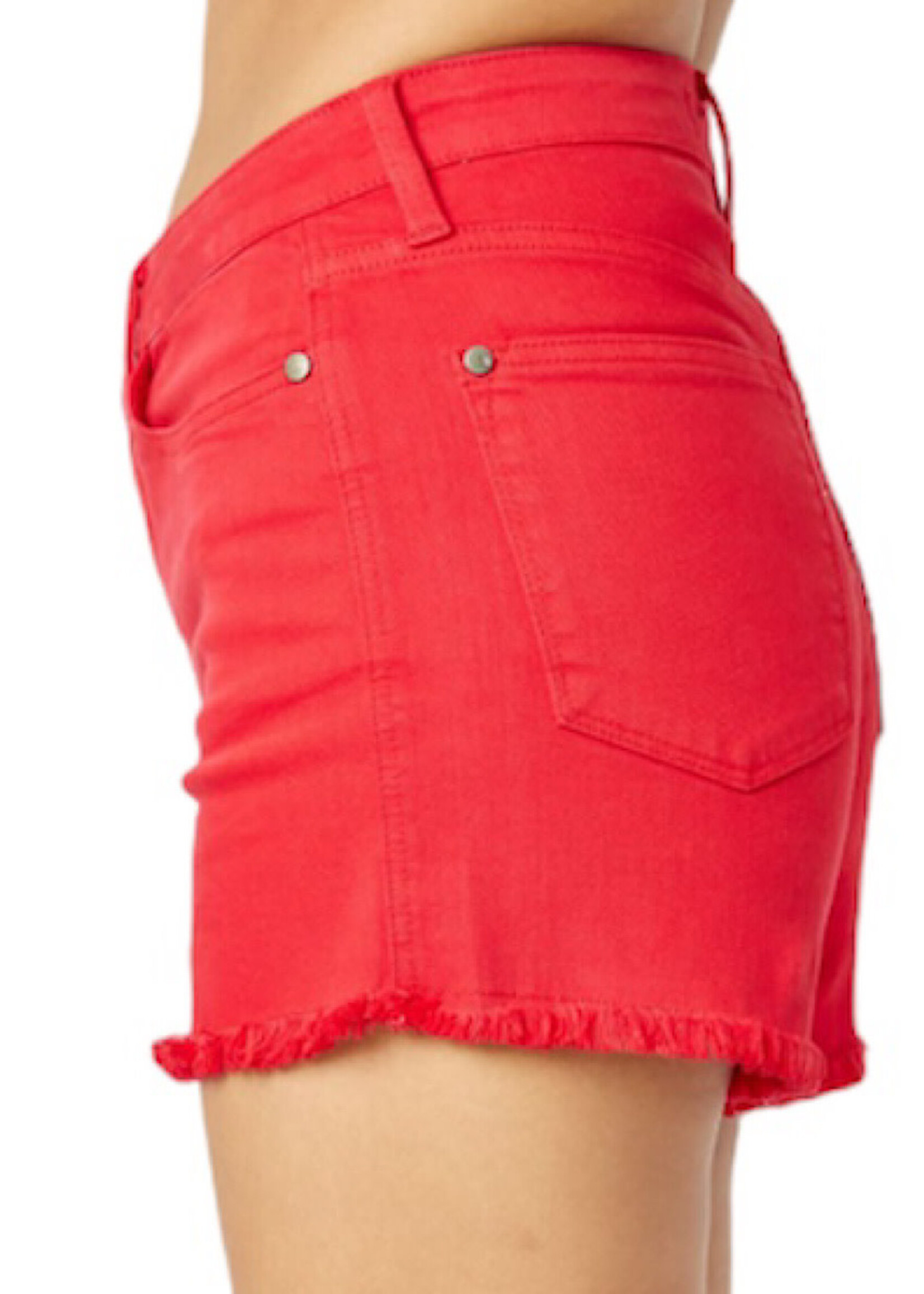 Judy Blue Judy Blue Red M/R Garment Dyed Fray Hem Shorts JB150242