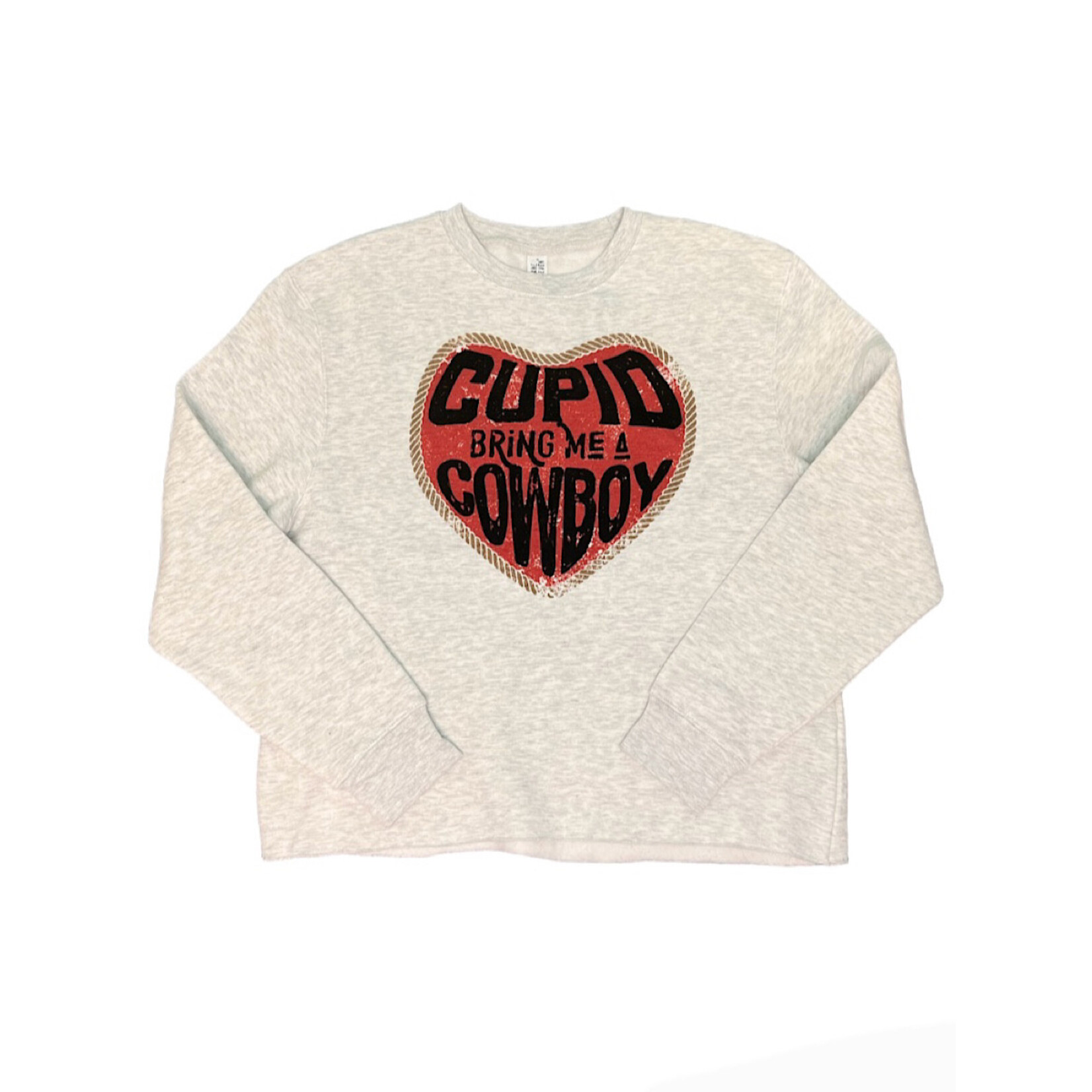 Grey Cupid Cowboy Valentine's Day Cropped Sweatshirt
