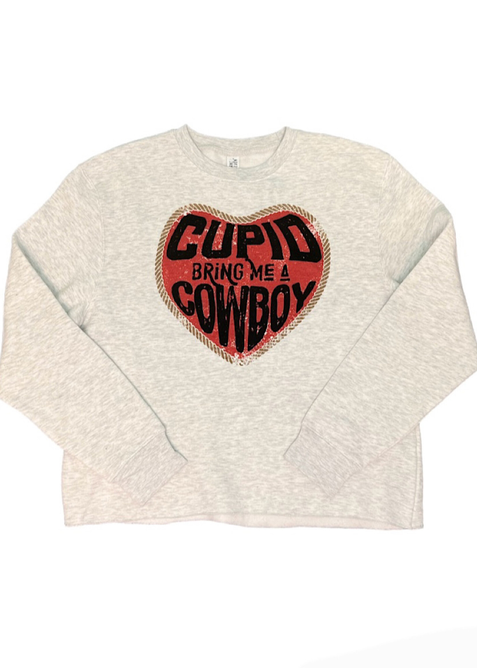 Grey Cupid Cowboy Valentine's Day Cropped Sweatshirt