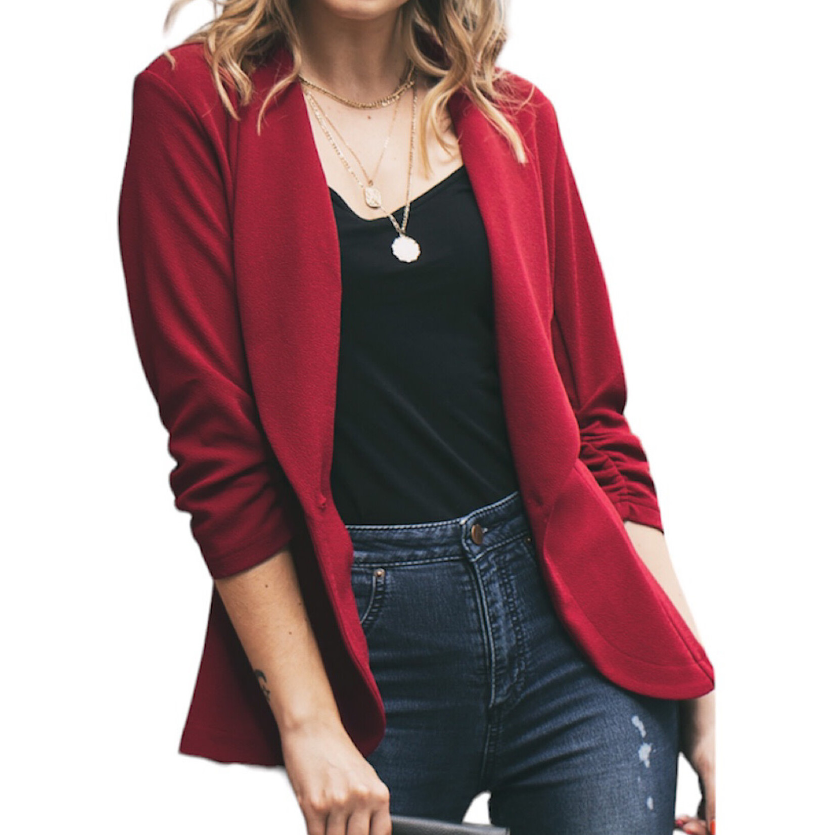 Basic One Button Closure 3/4 Sleeve Blazer