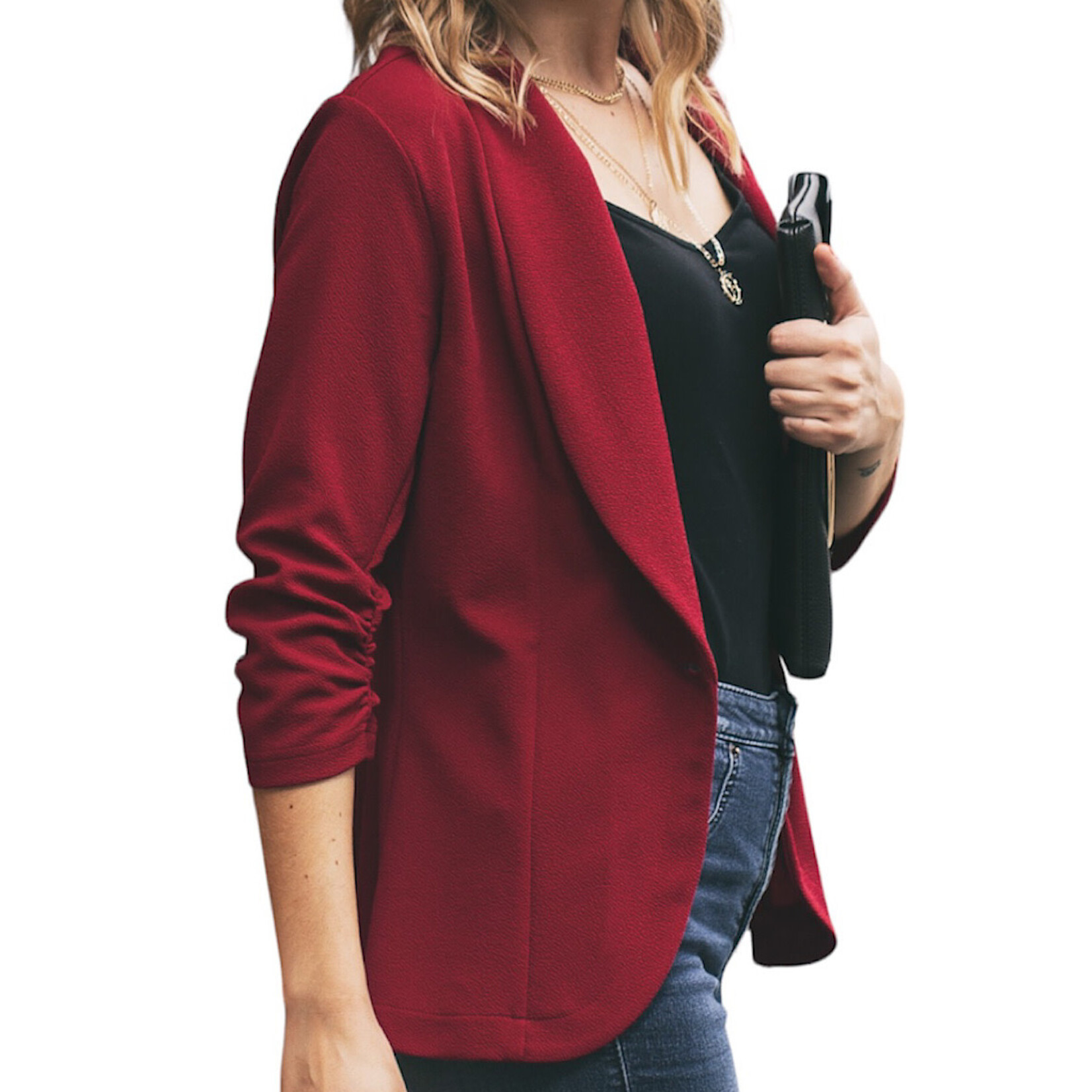 Basic One Button Closure 3/4 Sleeve Blazer