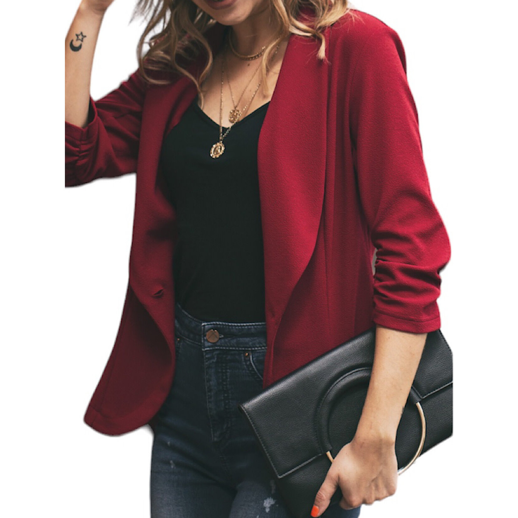Basic One Button Closure 3/4 Sleeve Blazer