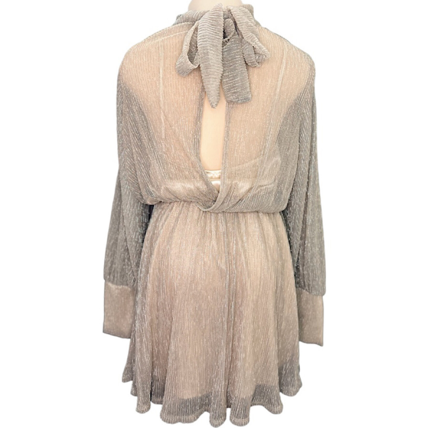 Taupe Dress With Bow Tie