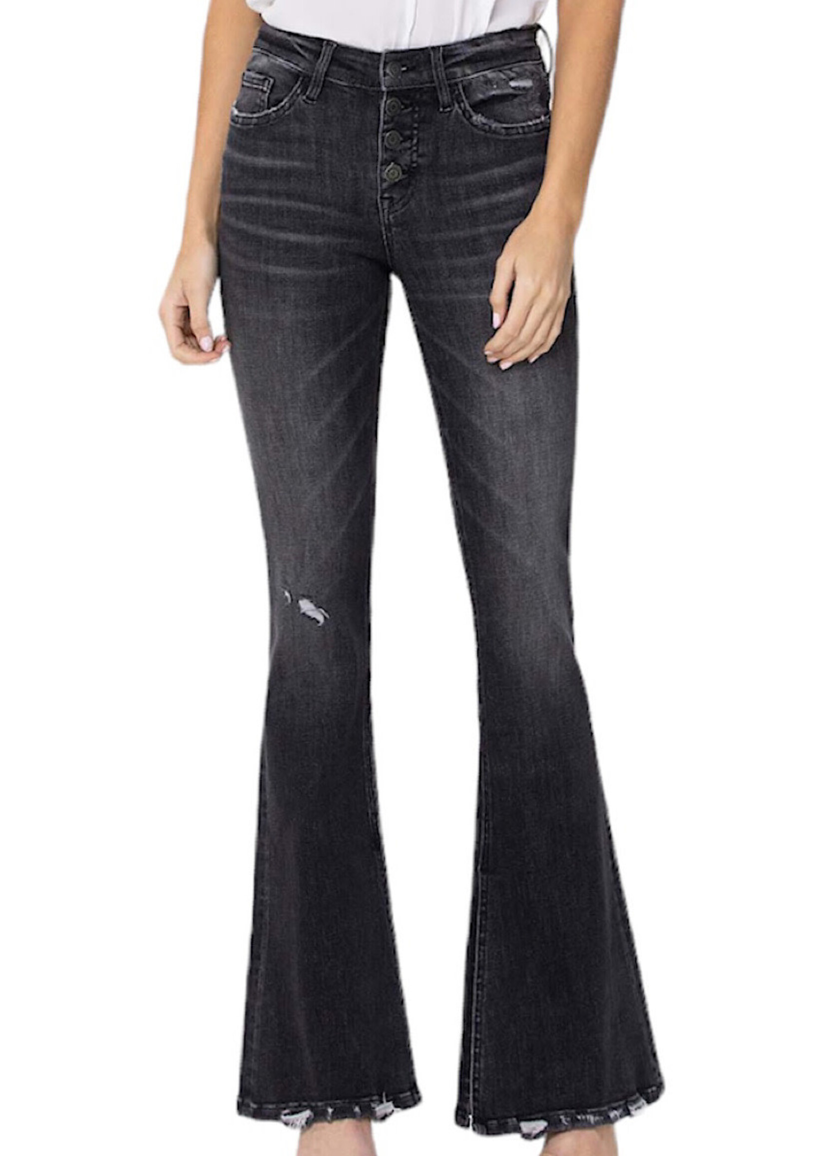 Flying Monkey Flying Monkey Wind Snap Mid Rise Flare Jeans W Exposed Button Fly & Slit F4322