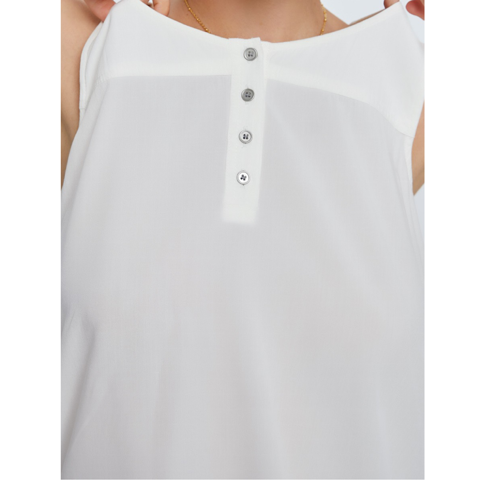 Off White Scoop Neck Flowy Tank With 3/4 Metal Buttons