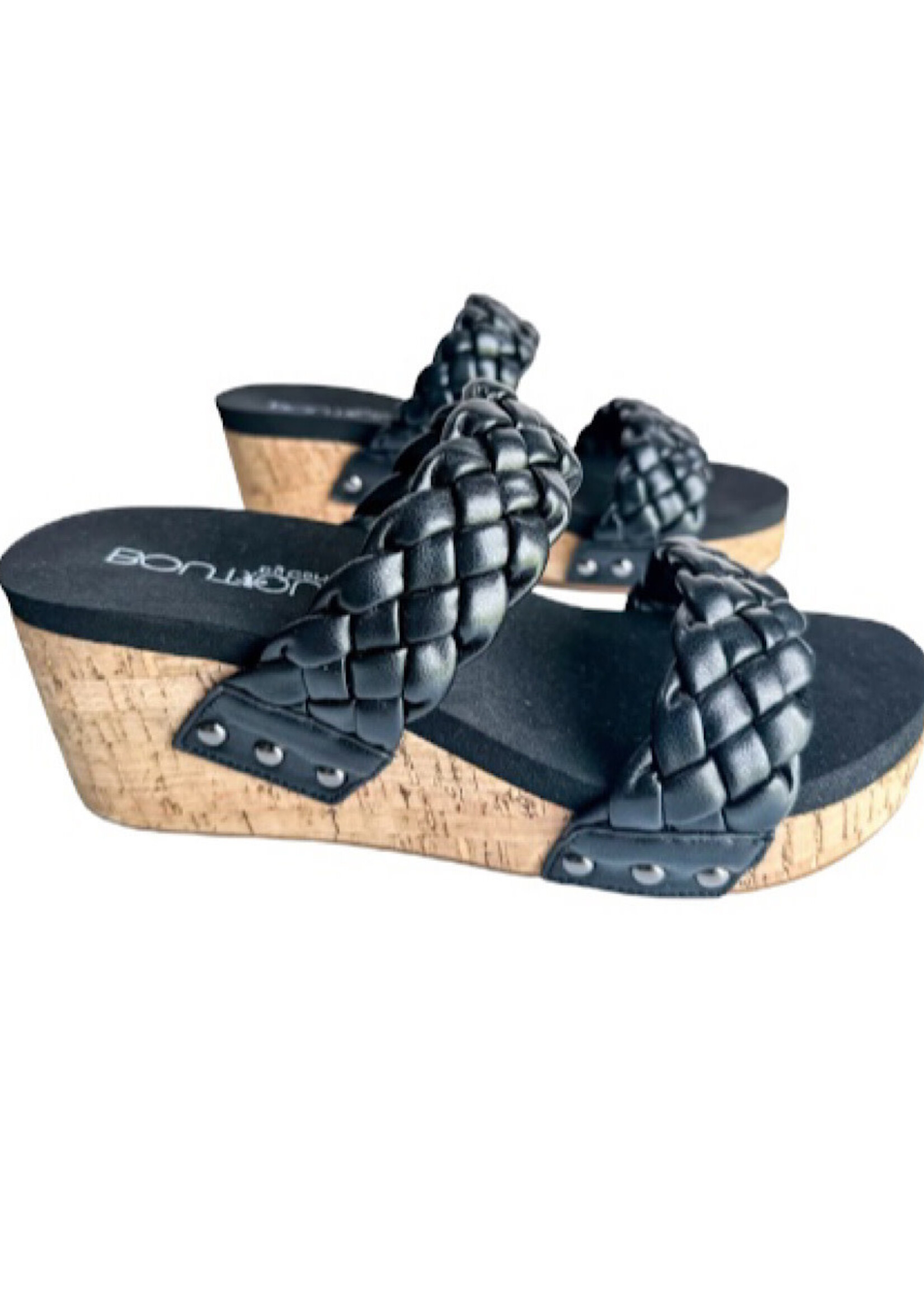 Corkys Delightful Black Metallic Wedge