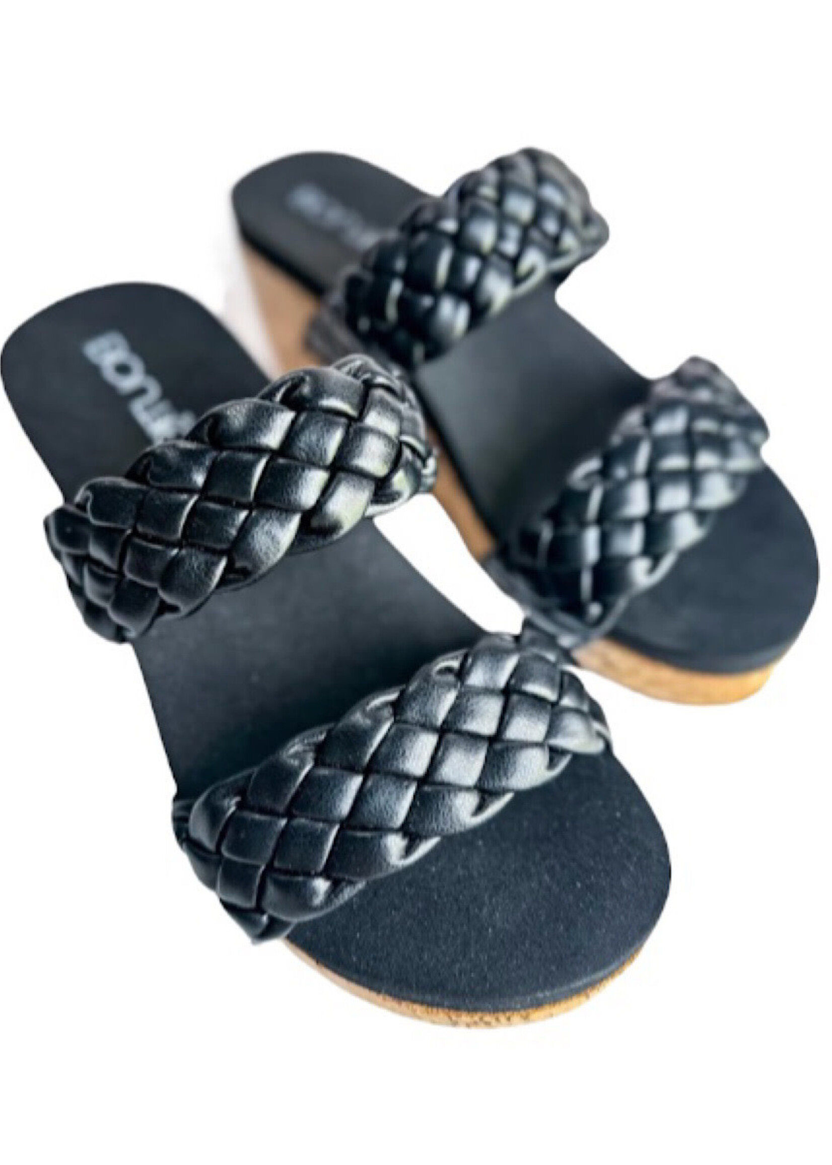 Corkys Delightful Black Metallic Wedge