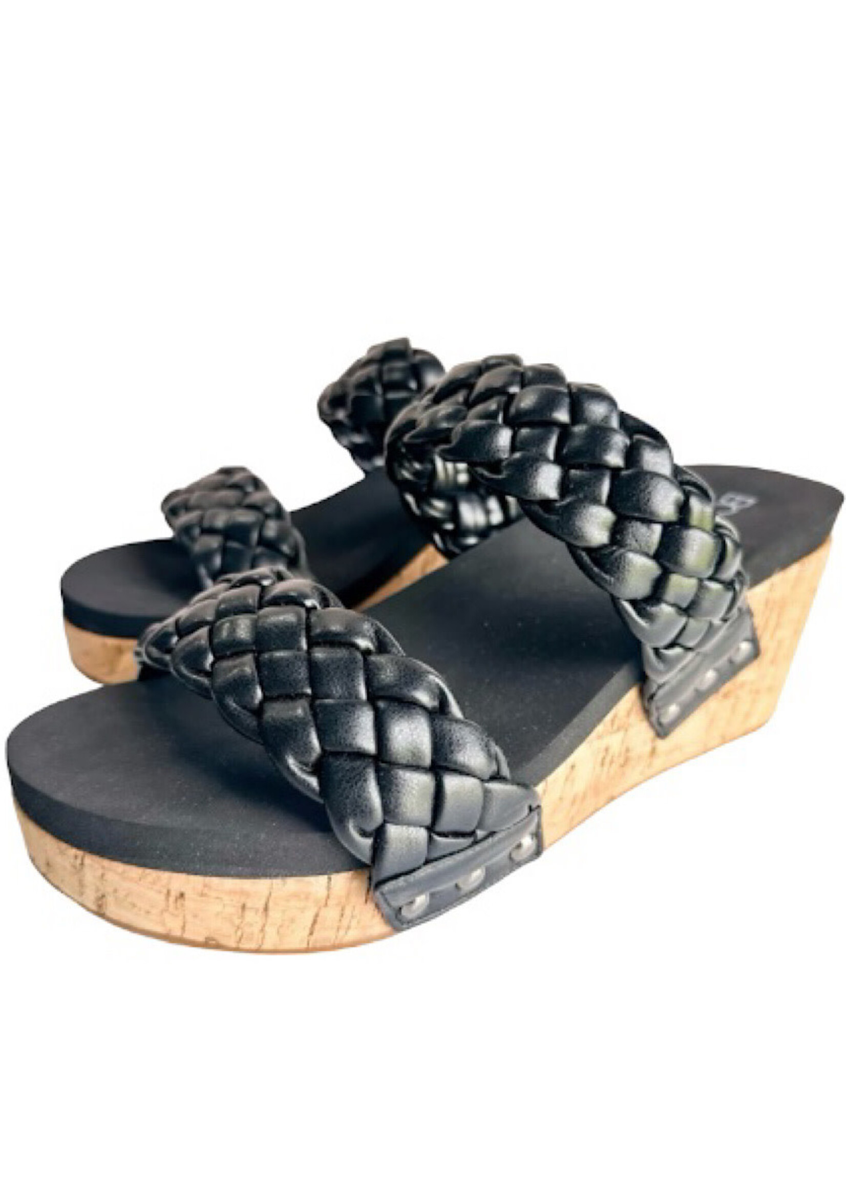 Corkys Delightful Black Metallic Wedge