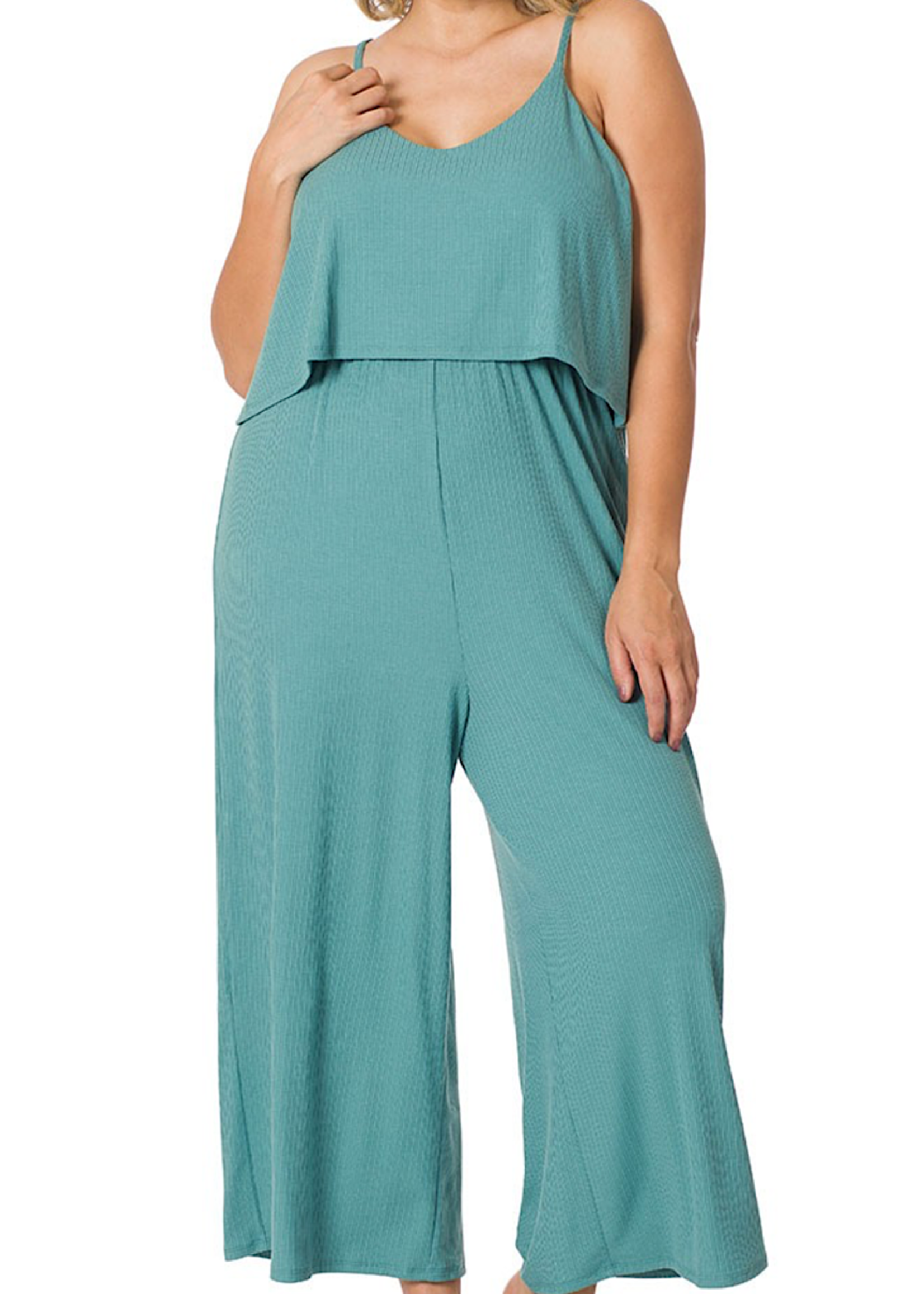 Plus Ribbed Double Layer Jumpsuit