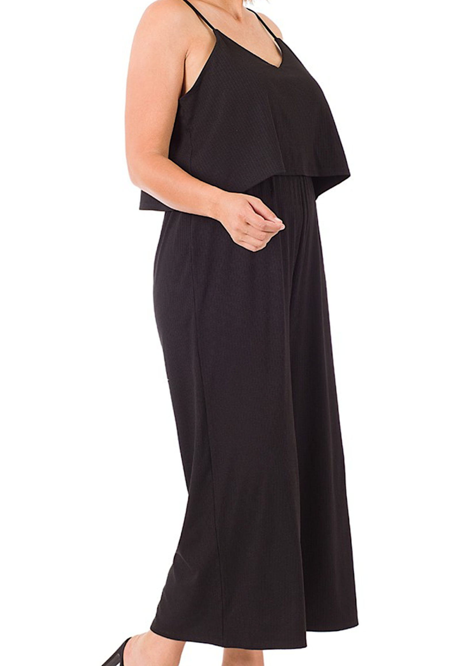 Plus Ribbed Double Layer Jumpsuit