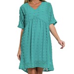 Teal Swiss Dot Babydoll V-Neck Dress