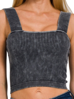 Washed Ribbed Square Neck Top with Bra