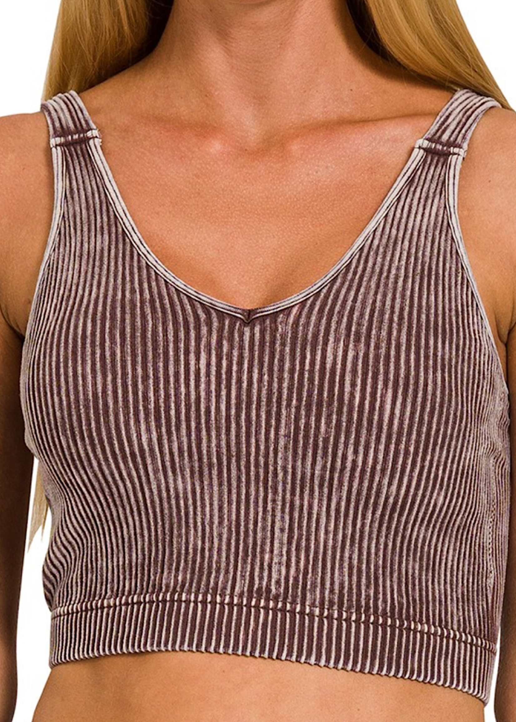 Washed Ribbed Cropped Padded Tank Top - Main Street Boutique