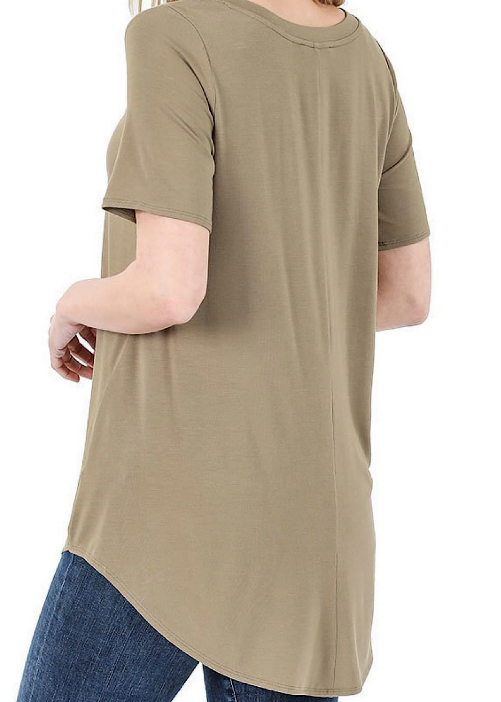 Plus Khaki Rayon Short Sleeve V-Neck Top