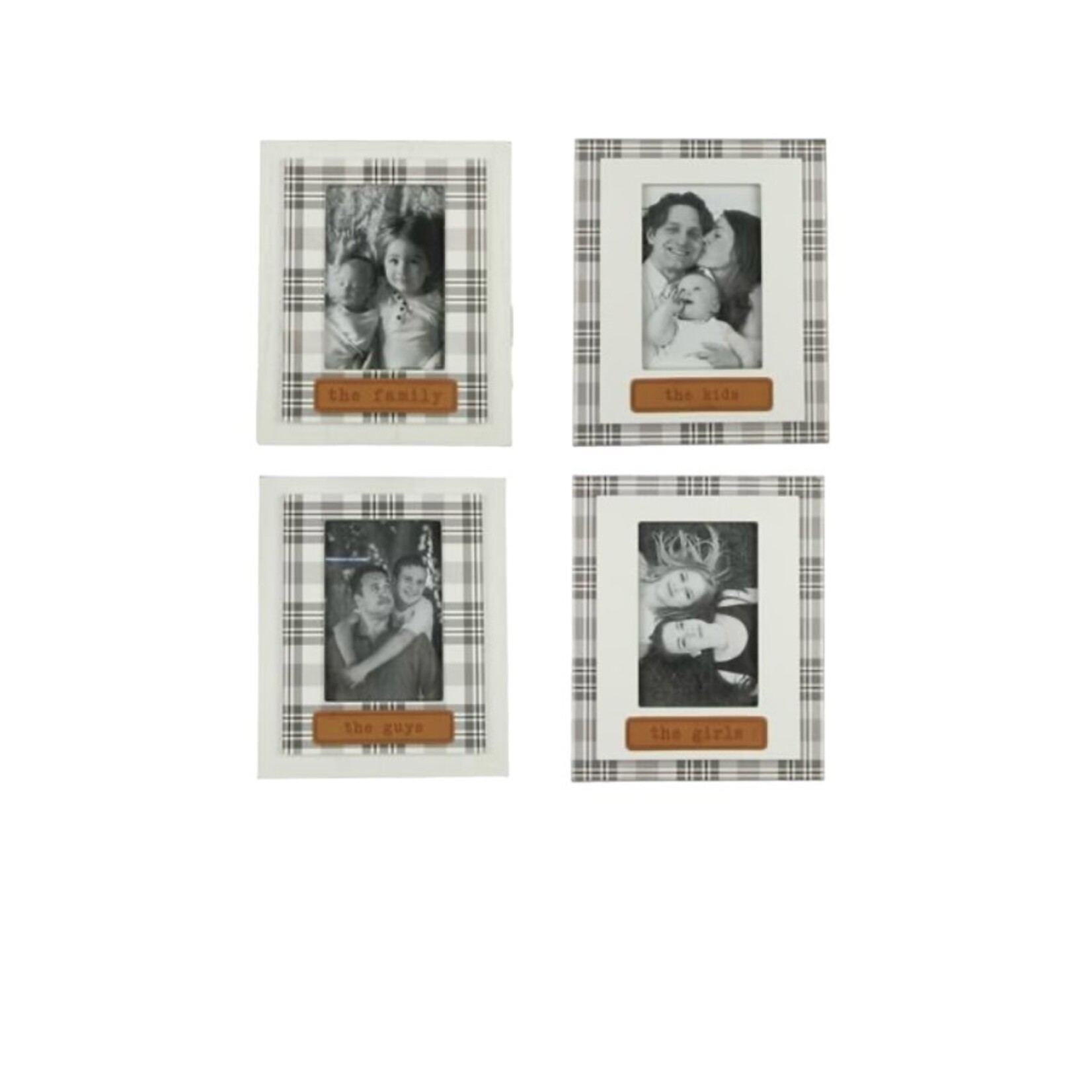 Wood 4x6 Plaid Frame with Leather Tag