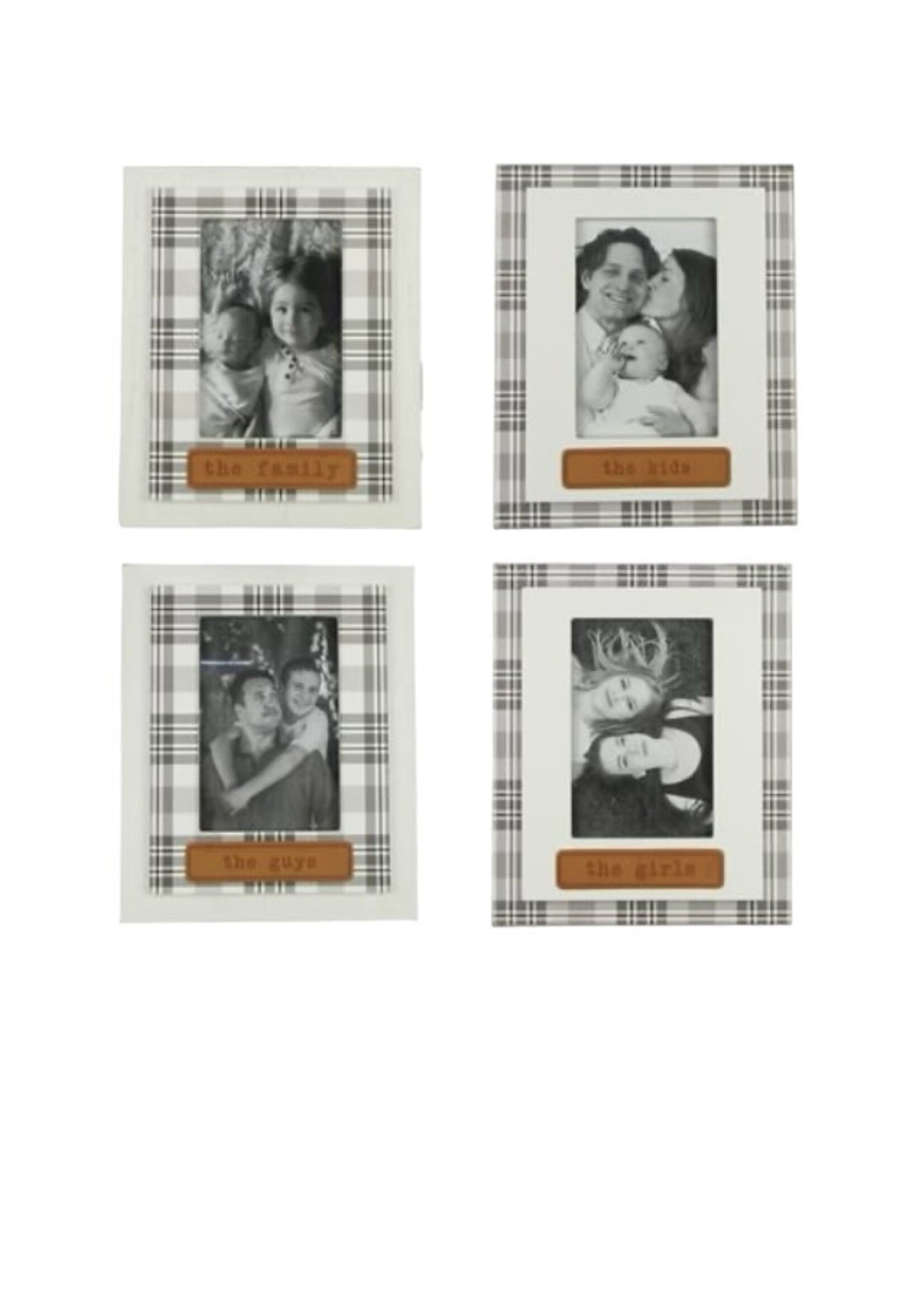Wood 4x6 Plaid Frame with Leather Tag