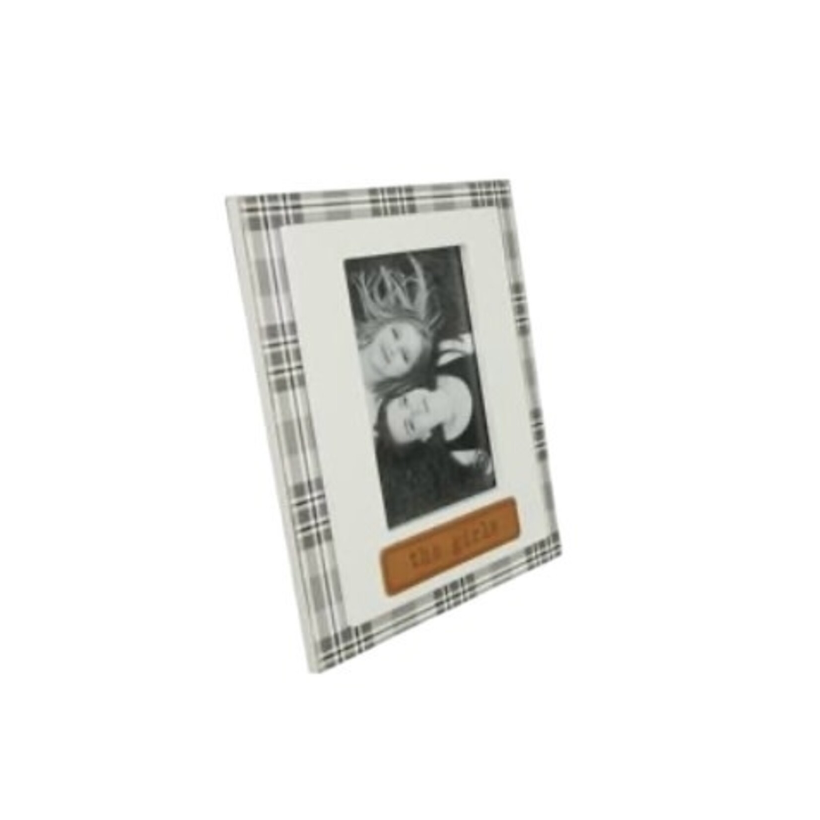 Wood 4x6 Plaid Frame with Leather Tag