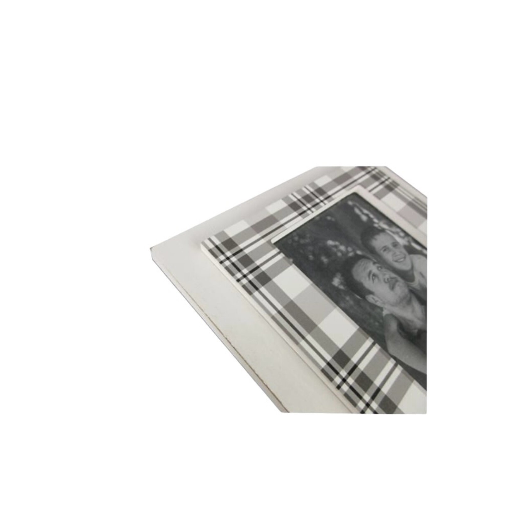 Wood 4x6 Plaid Frame with Leather Tag