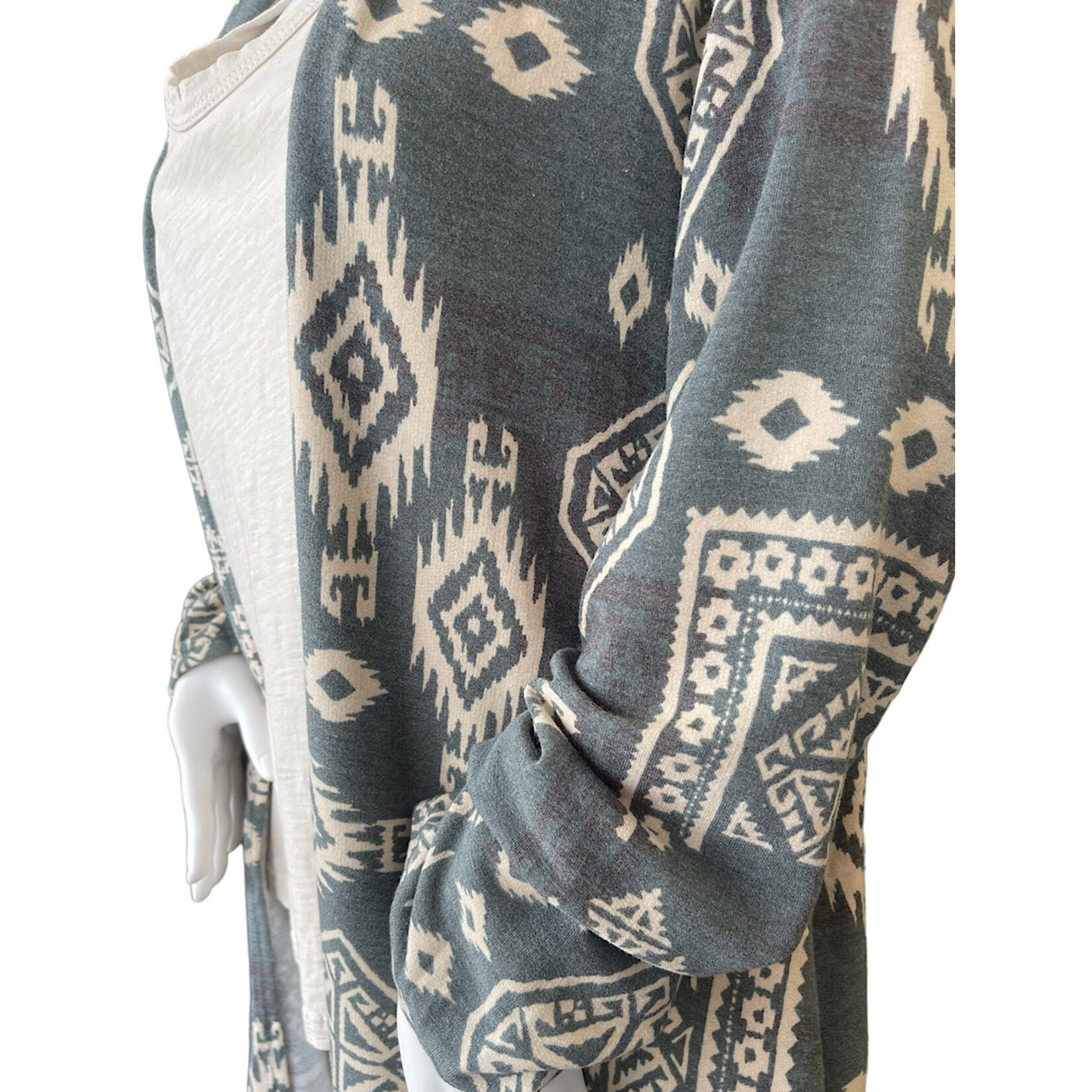 Green Ethnic Print Open Front Cardigan
