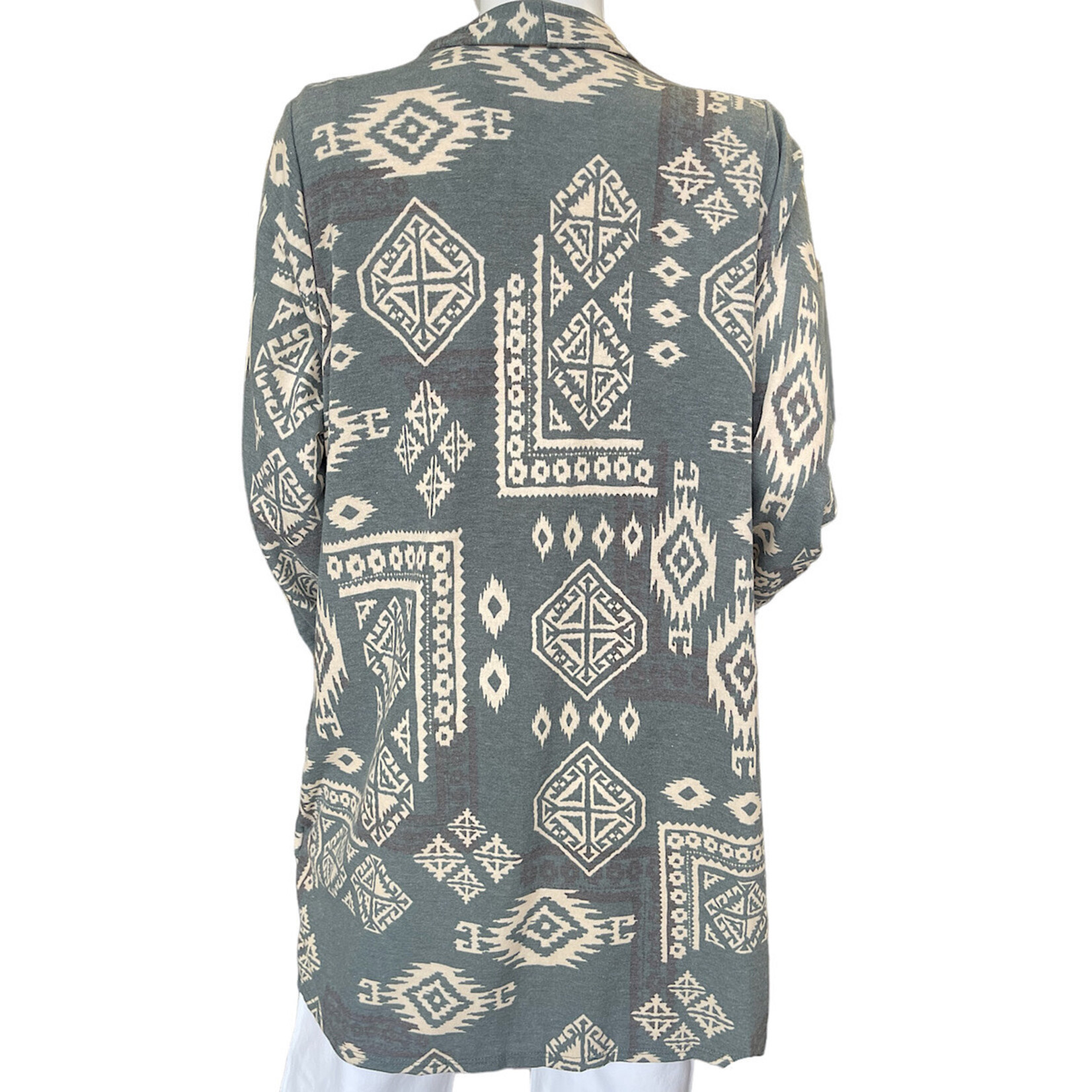Green Ethnic Print Open Front Cardigan