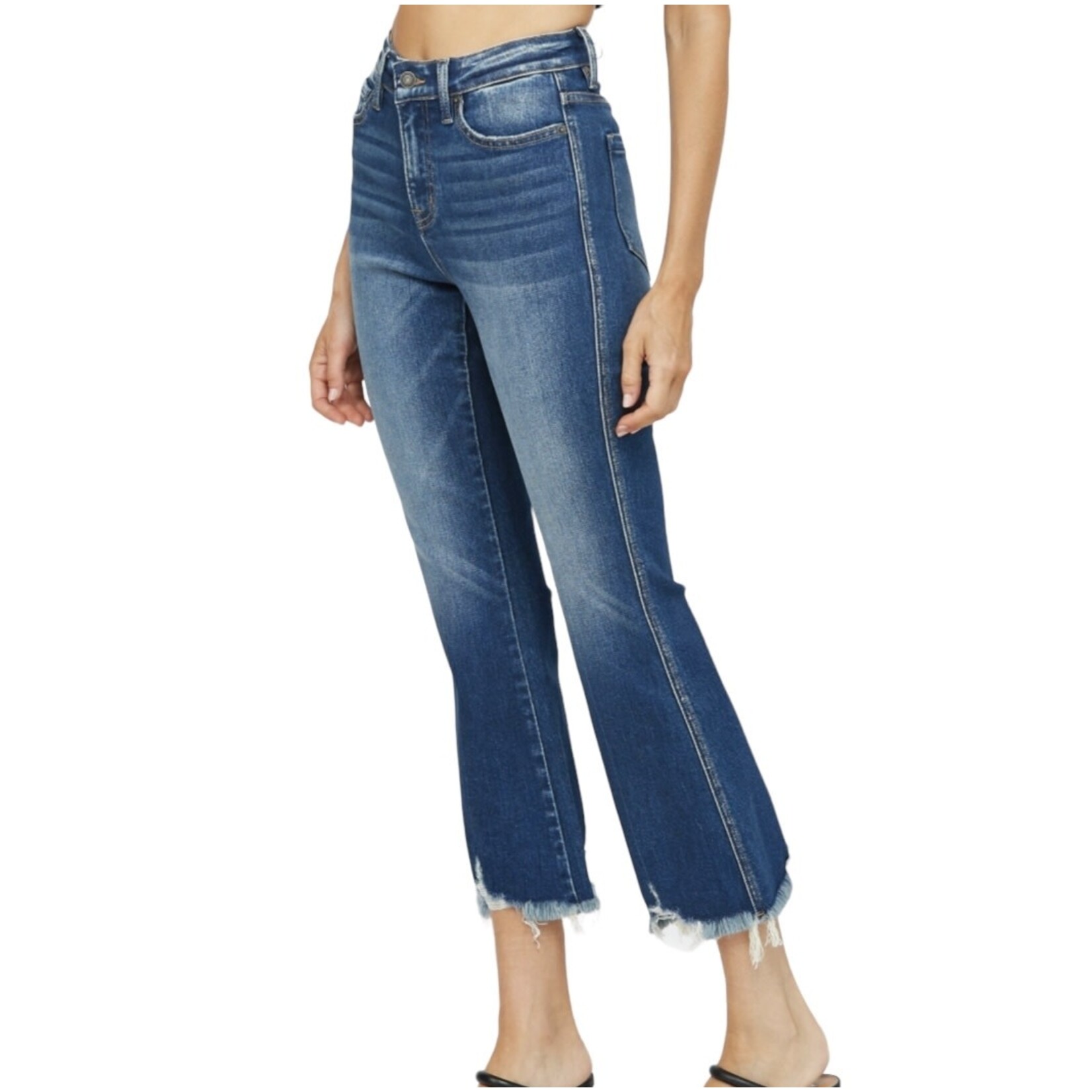 Mica Denim MICA MDP-F388DK High Rise Crop Flare W/ Uneven Hem