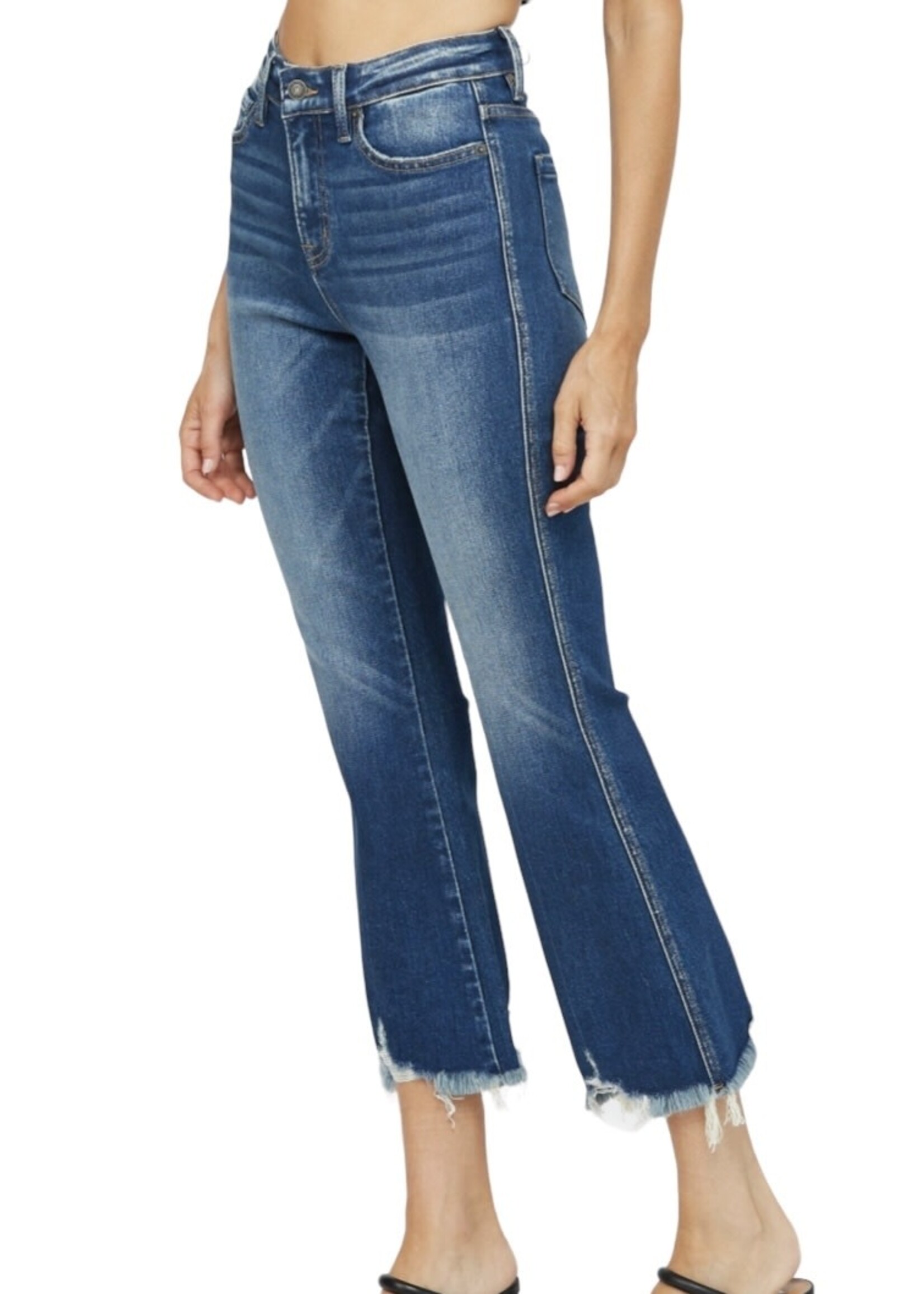 Mica Denim MICA MDP-F388DK High Rise Crop Flare W/ Uneven Hem