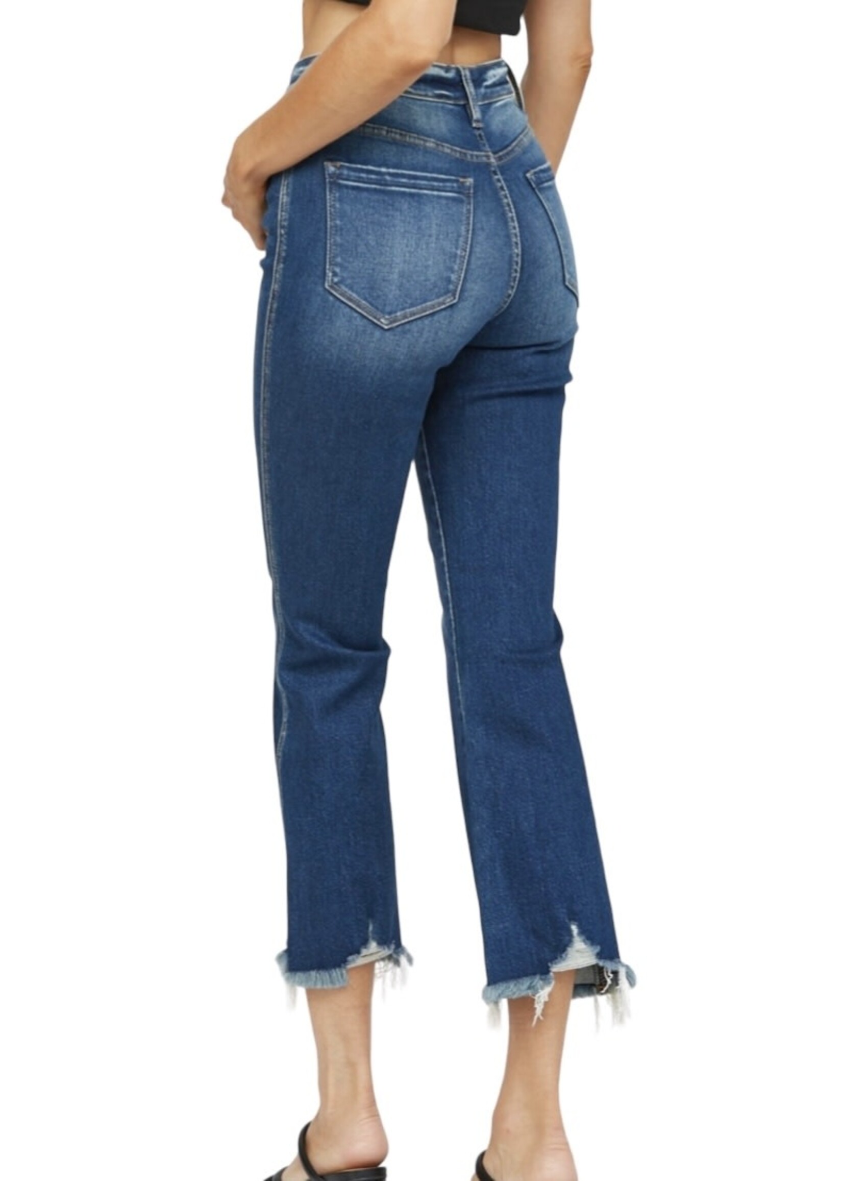 Mica Denim MICA MDP-F388DK High Rise Crop Flare W/ Uneven Hem