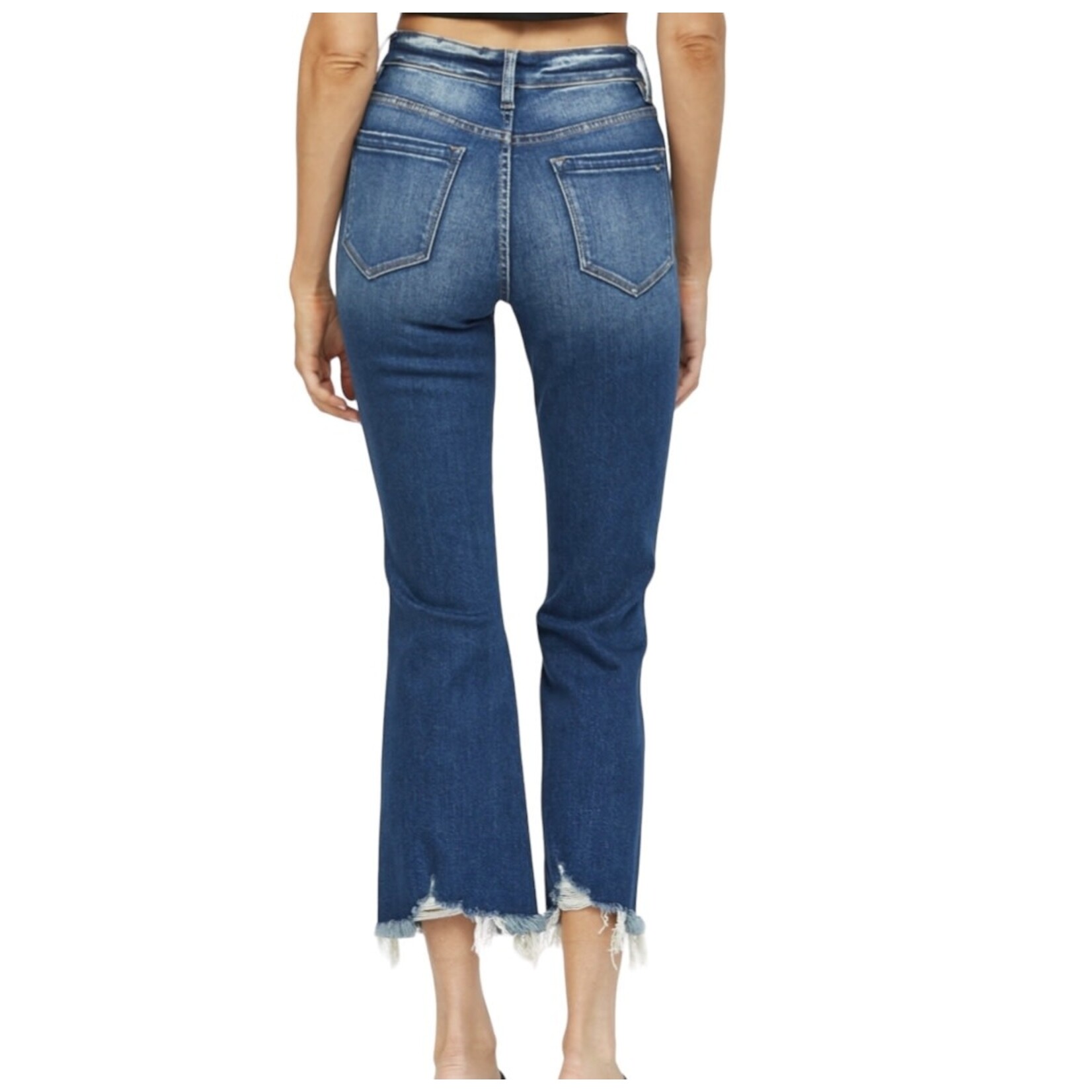 Mica Denim MICA MDP-F388DK High Rise Crop Flare W/ Uneven Hem