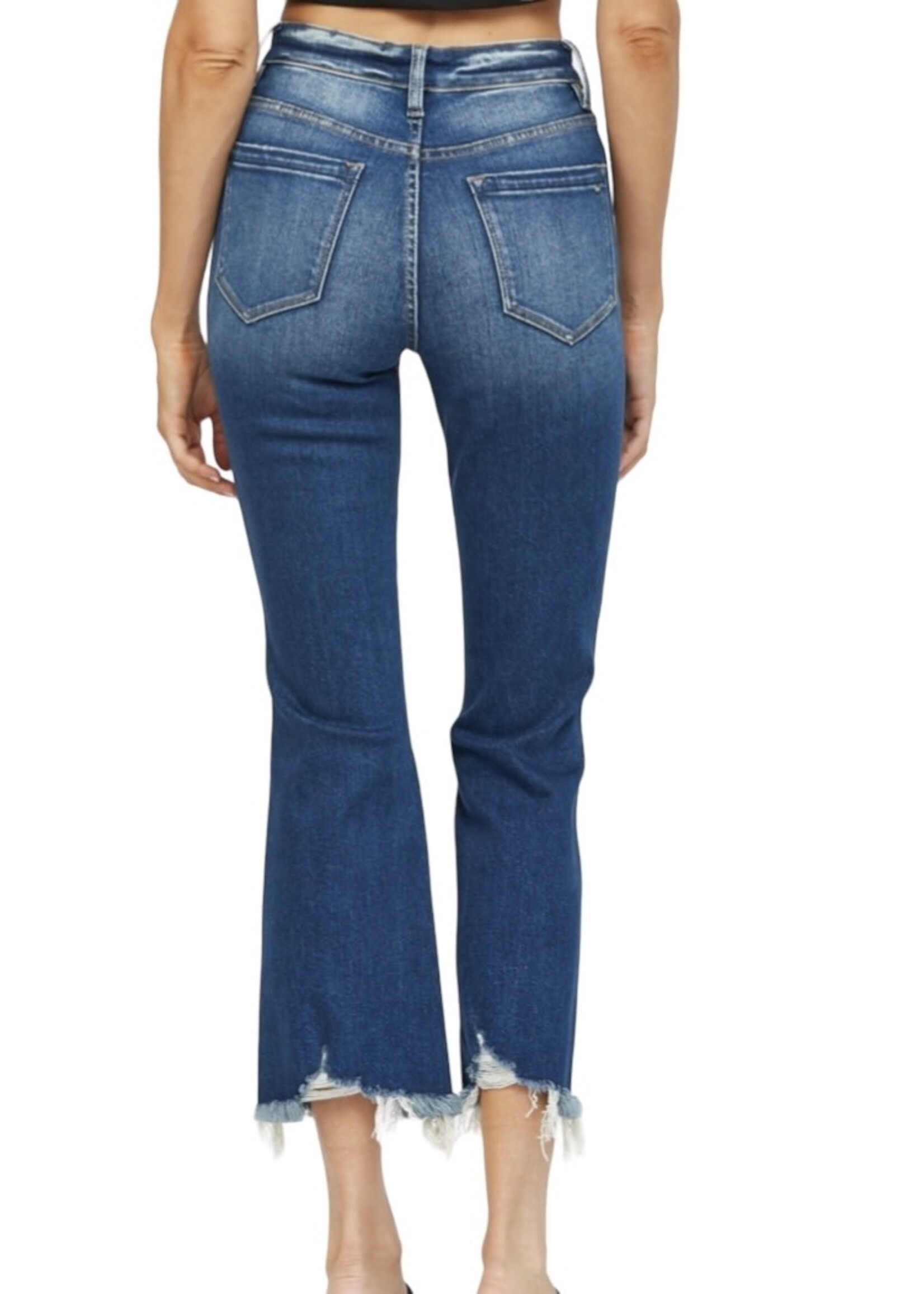 Mica Denim MICA MDP-F388DK High Rise Crop Flare W/ Uneven Hem