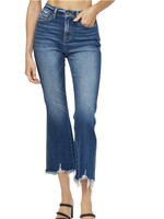 Mica Denim MICA MDP-F388DK High Rise Crop Flare W/ Uneven Hem