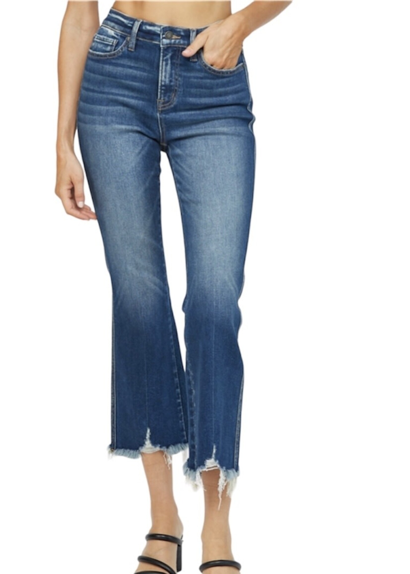 Mica Denim MICA MDP-F388DK High Rise Crop Flare W/ Uneven Hem
