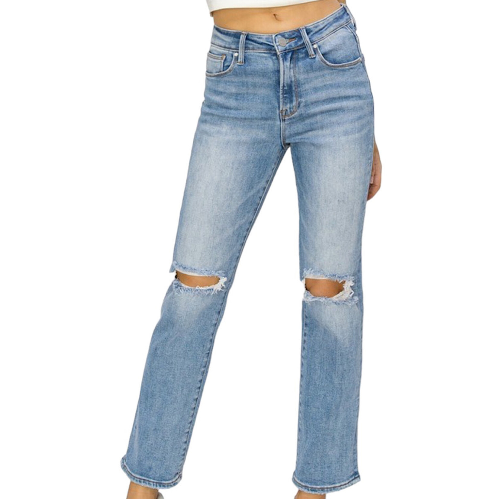 RISEN RDP5686 Medium High Rise Ankle Slim Straight Jeans