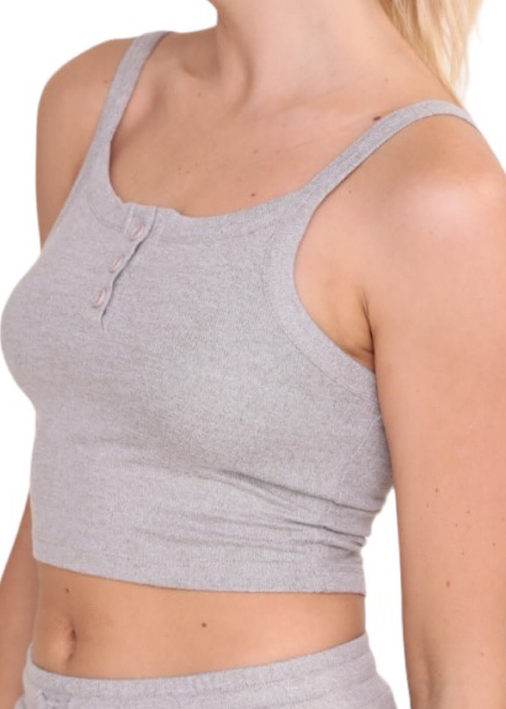 Two Tone Mocha Brushed Cropped Henley Cami Top