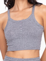 Two Tone Grey Brushed Cropped Henley Cami Top