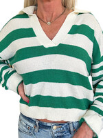 Green/ Cream Stripe V-Neck Sweater
