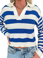Blue/Cream Stripe V- Neck Sweater