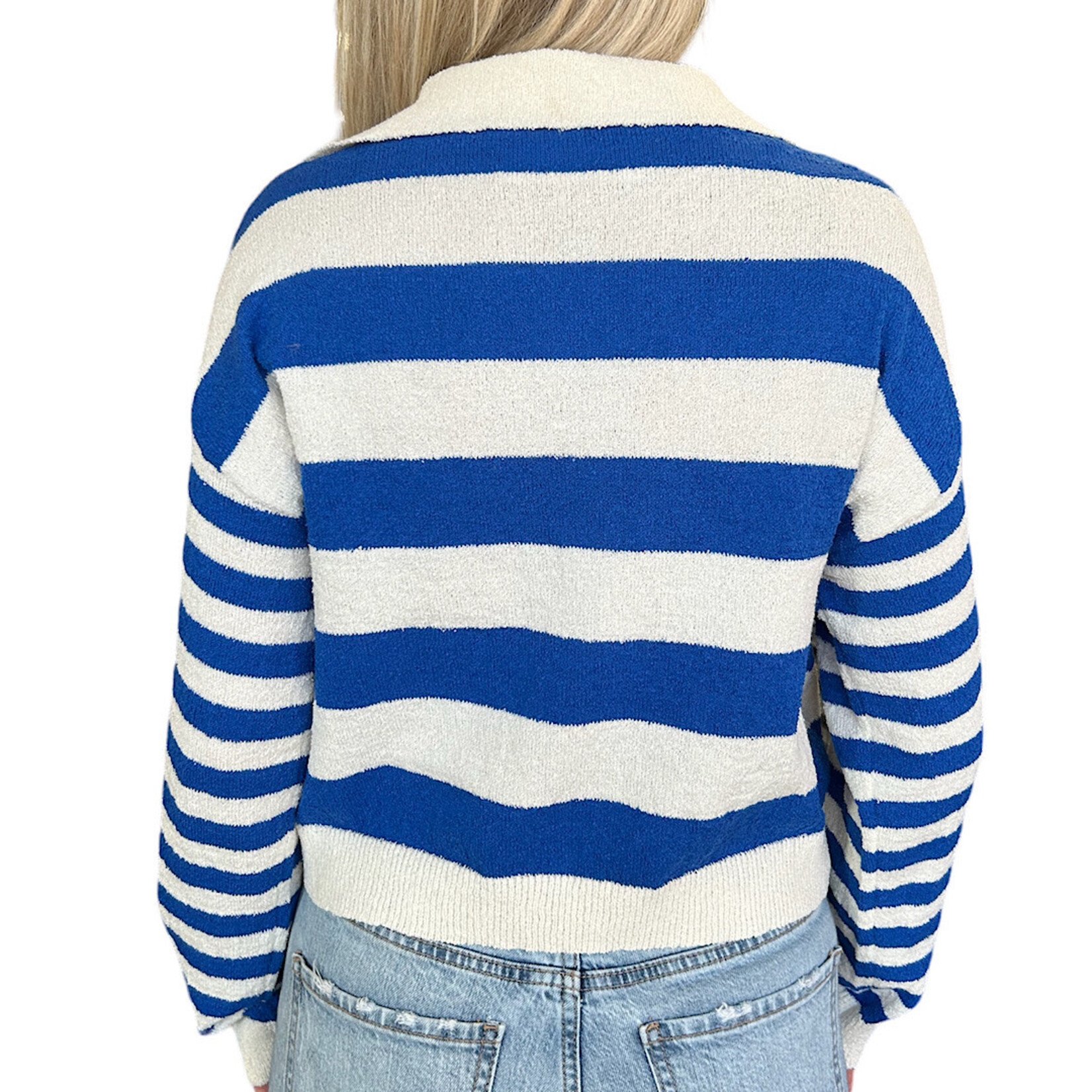 Blue/Cream Stripe V- Neck Sweater