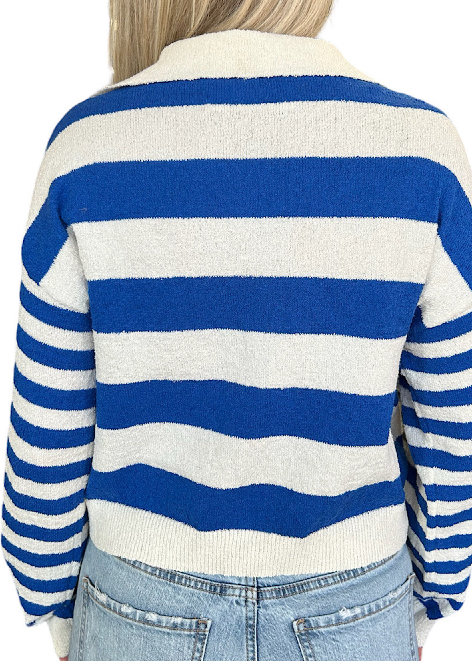 Blue/Cream Stripe V- Neck Sweater