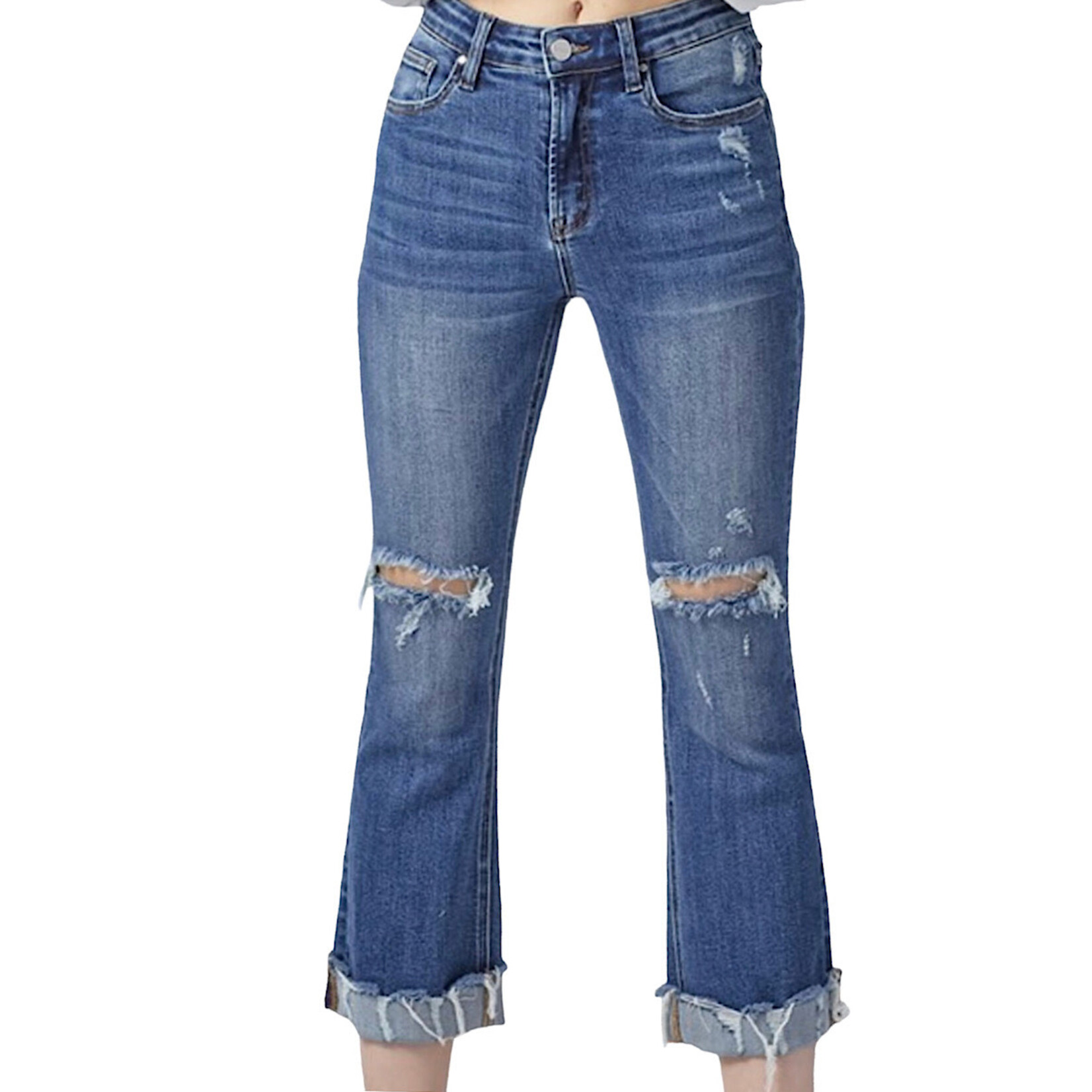 Risen Medium Distressed Ankle Bootcut with Cuff Jeans RDP1481