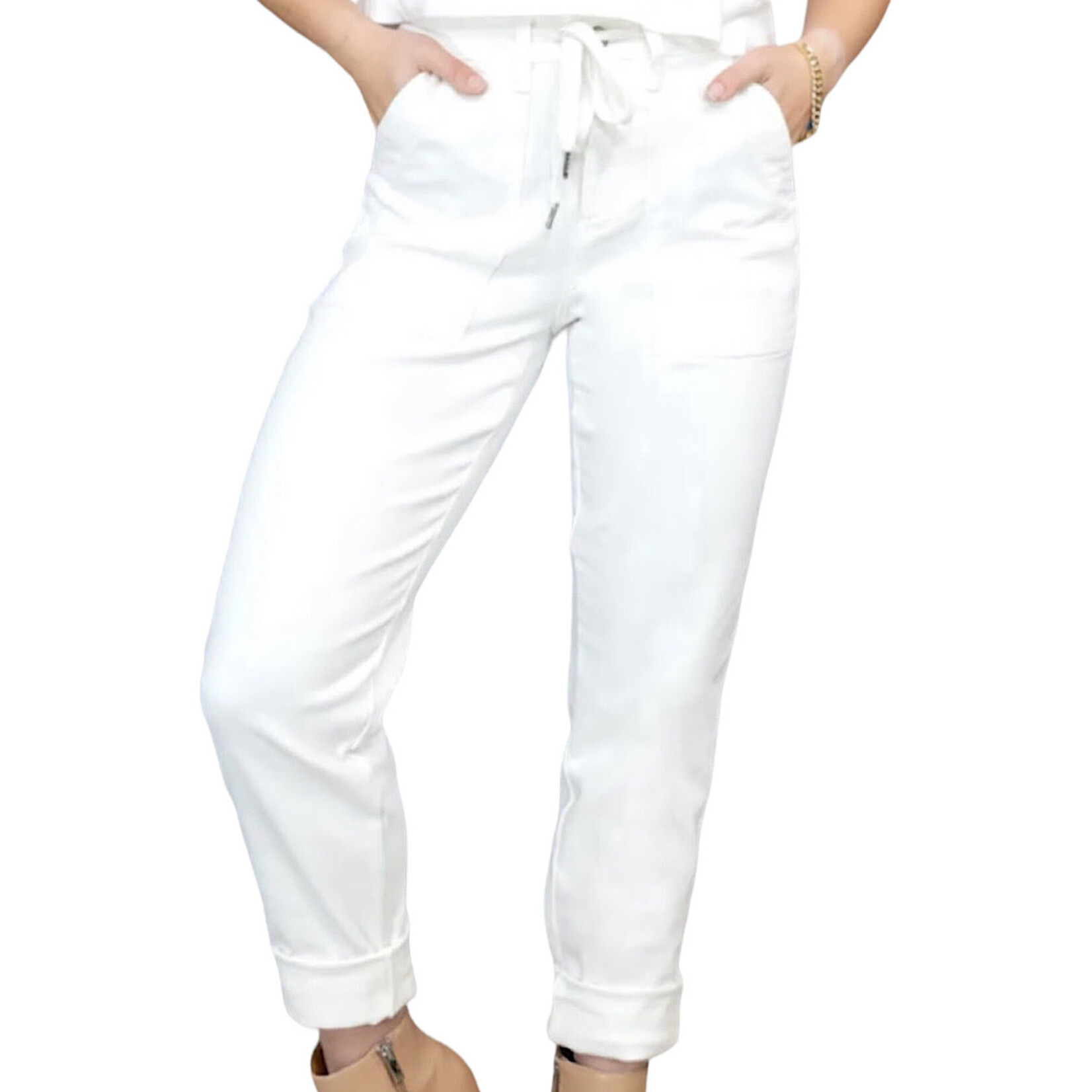 Judy Blue JB88812 White H/W Garment Dyed Cuffed Jogger