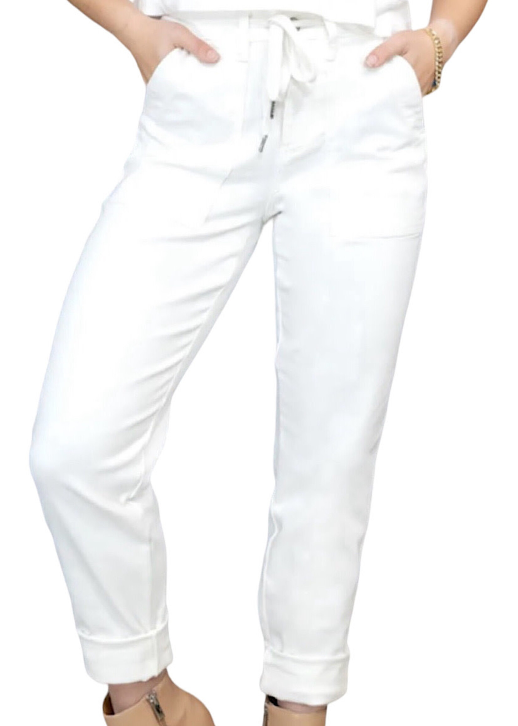 Judy Blue JB88812 White H/W Garment Dyed Cuffed Jogger