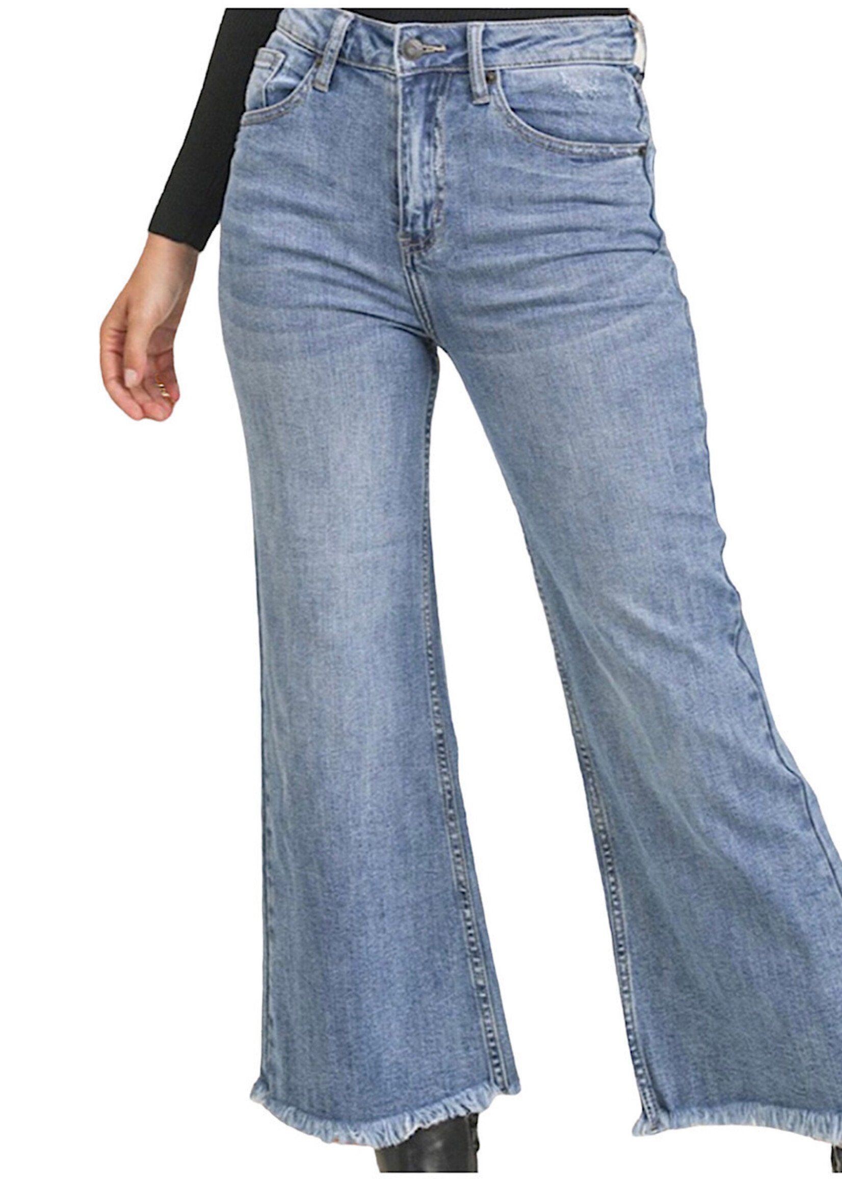 Risen High Rise Frayed Ankle Wide Jeans RDP1025