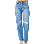 Judy Blue JB88785PL H/W Tummy Control Knee Destroy Straight