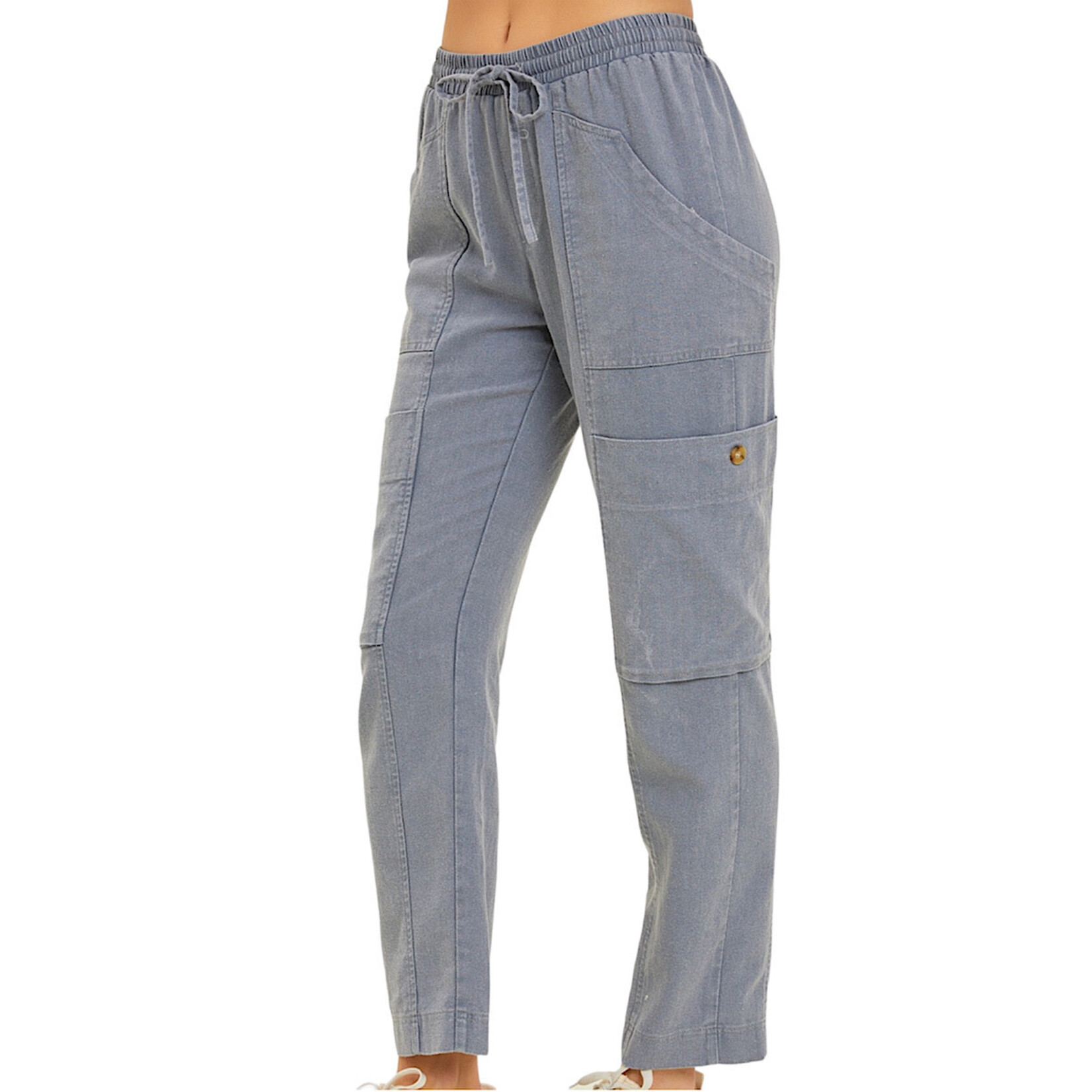 Plus Denim Blue Washed Linen Cargo Pants