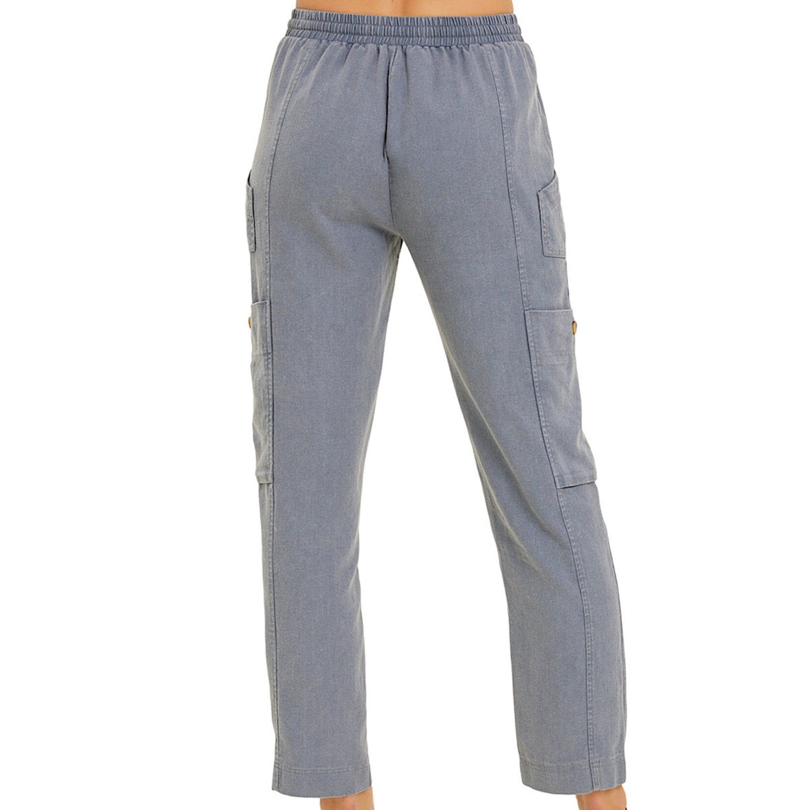 Plus Denim Blue Washed Linen Cargo Pants