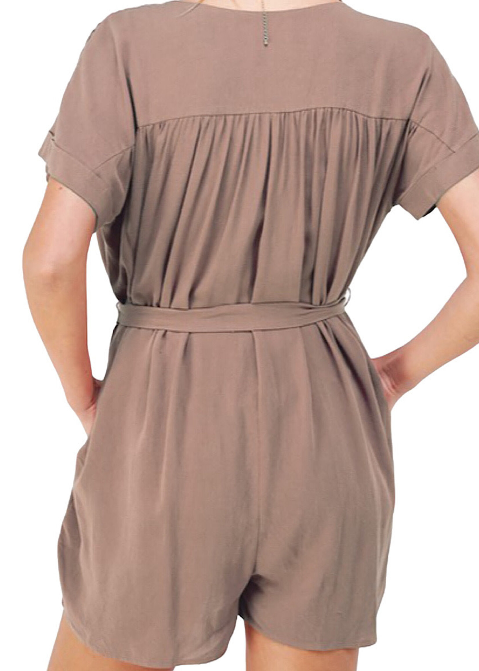 Khaki Short Sleeve Button Down Romper