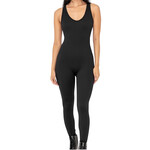 Black Ribbed Seamless V Neck Catsuit